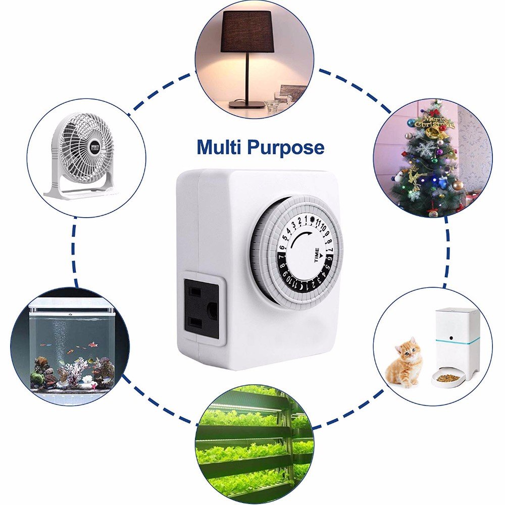 USA Timer Outlet 24 Hours Indoor Plug-in Timer Socket and Programmable Lamp and Light Timers for Electrical Outlets