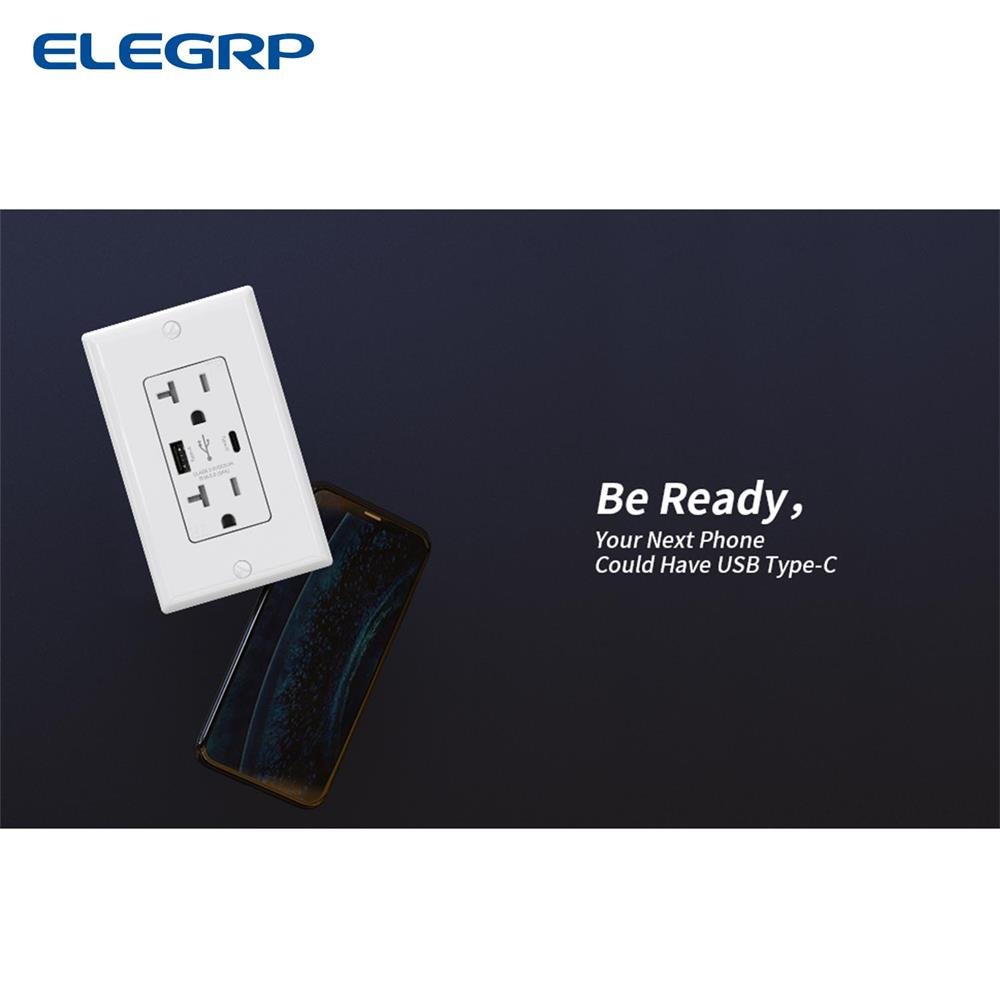 ELEGRP US USB A+C Port 15A outlet FCC ul listed 36W usb wall plug Power Deliver PD USB power outlet for Phone
