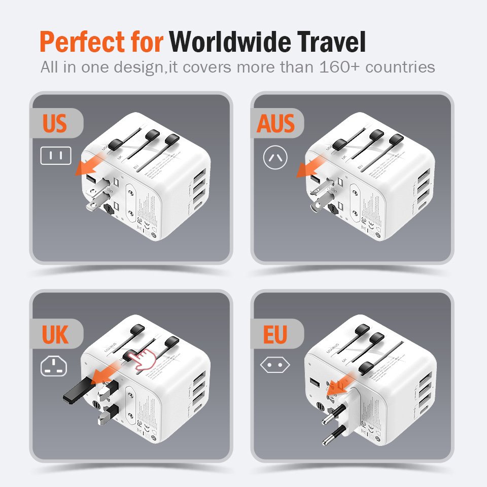 Worldplug Travel Plug Adaptor Universal AC Socket Type C USB Charging Power Adapter with US UK EU AU Plug