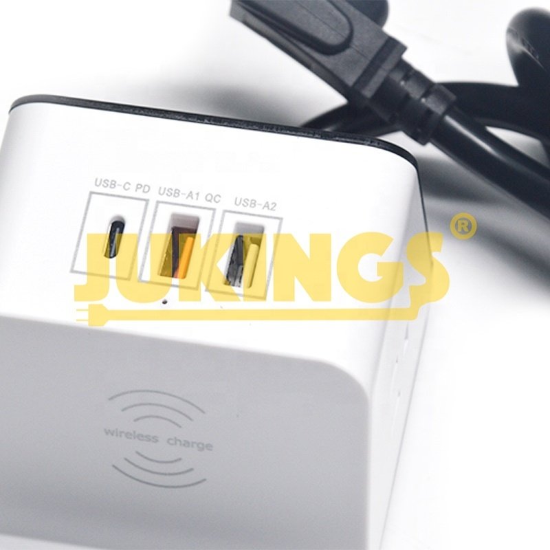 2USB + 1TPYE-C + 2Outlet Flat Plug Power Strip 3ft Heavy Duty Braided Extension Cord Desktop Wireless Charging 125V Ac OEM
