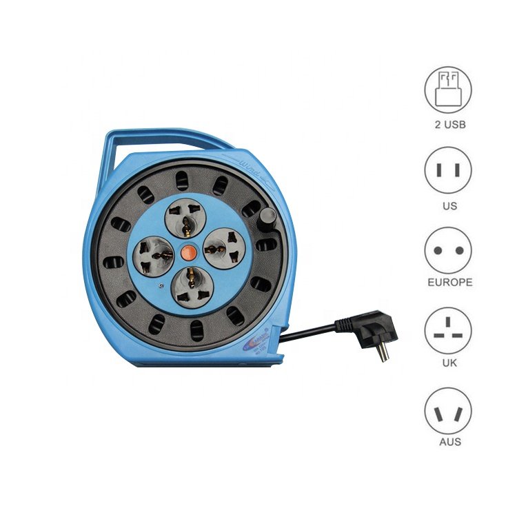 multiple universal plug cable reel socket with 10 meters copper cable extension cord electrical extension plug and socket