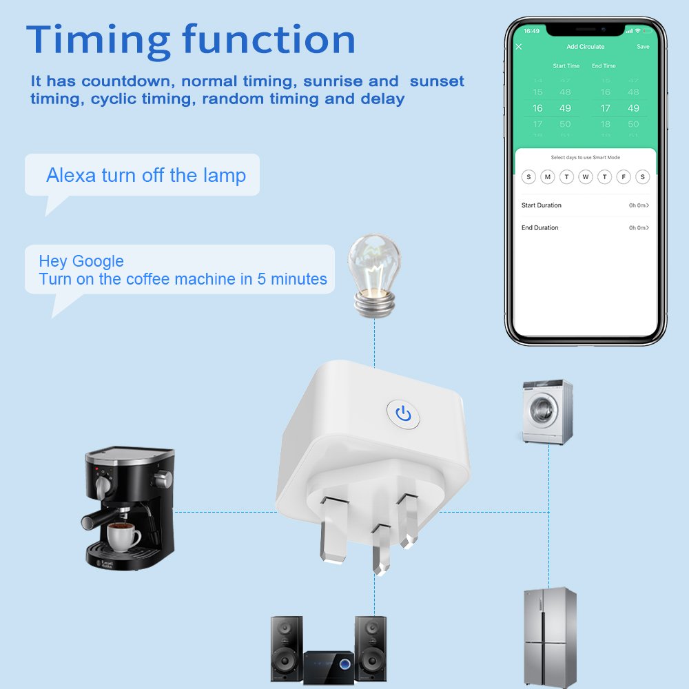 WIFI Smart Plug Socket UK Power 16A Energy Monitoring Wireless Tuya Smart Socket Alexa Voice Control Smart Power Socket Plug