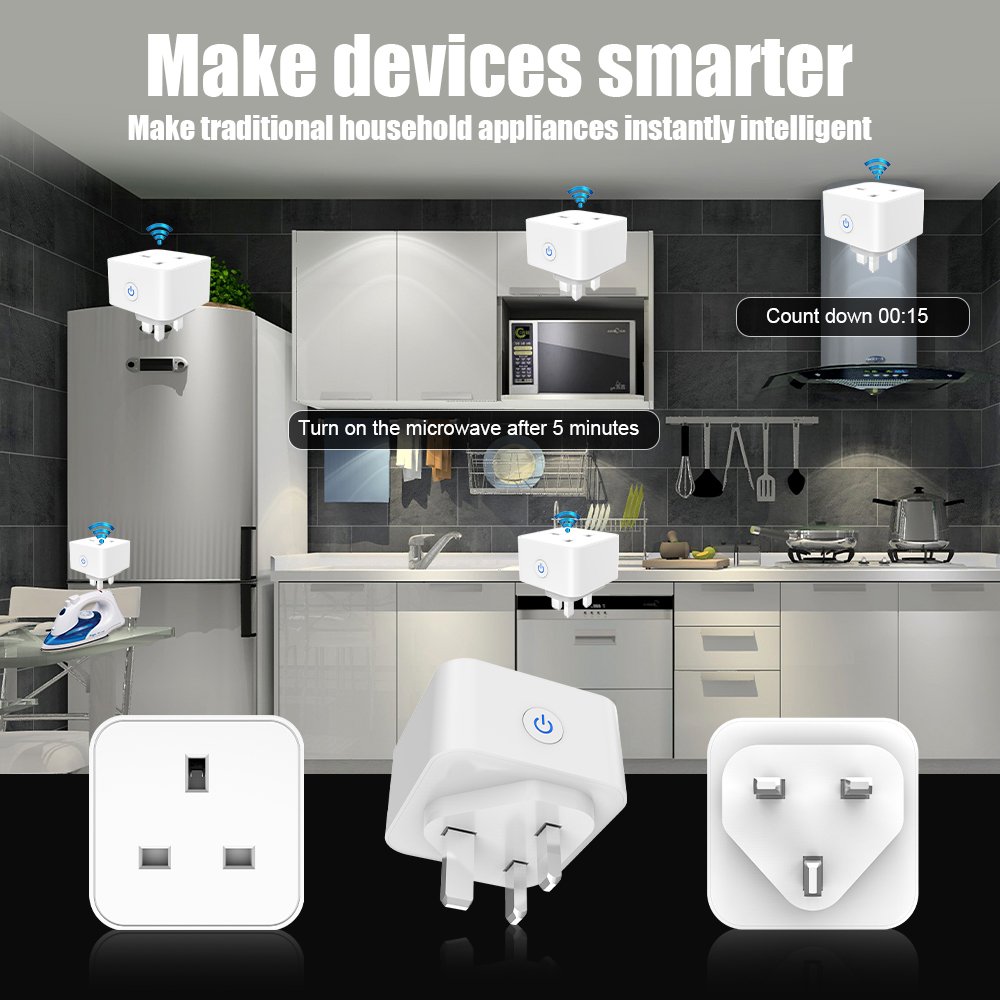 WIFI Smart Plug Socket UK Power 16A Energy Monitoring Wireless Tuya Smart Socket Alexa Voice Control Smart Power Socket Plug