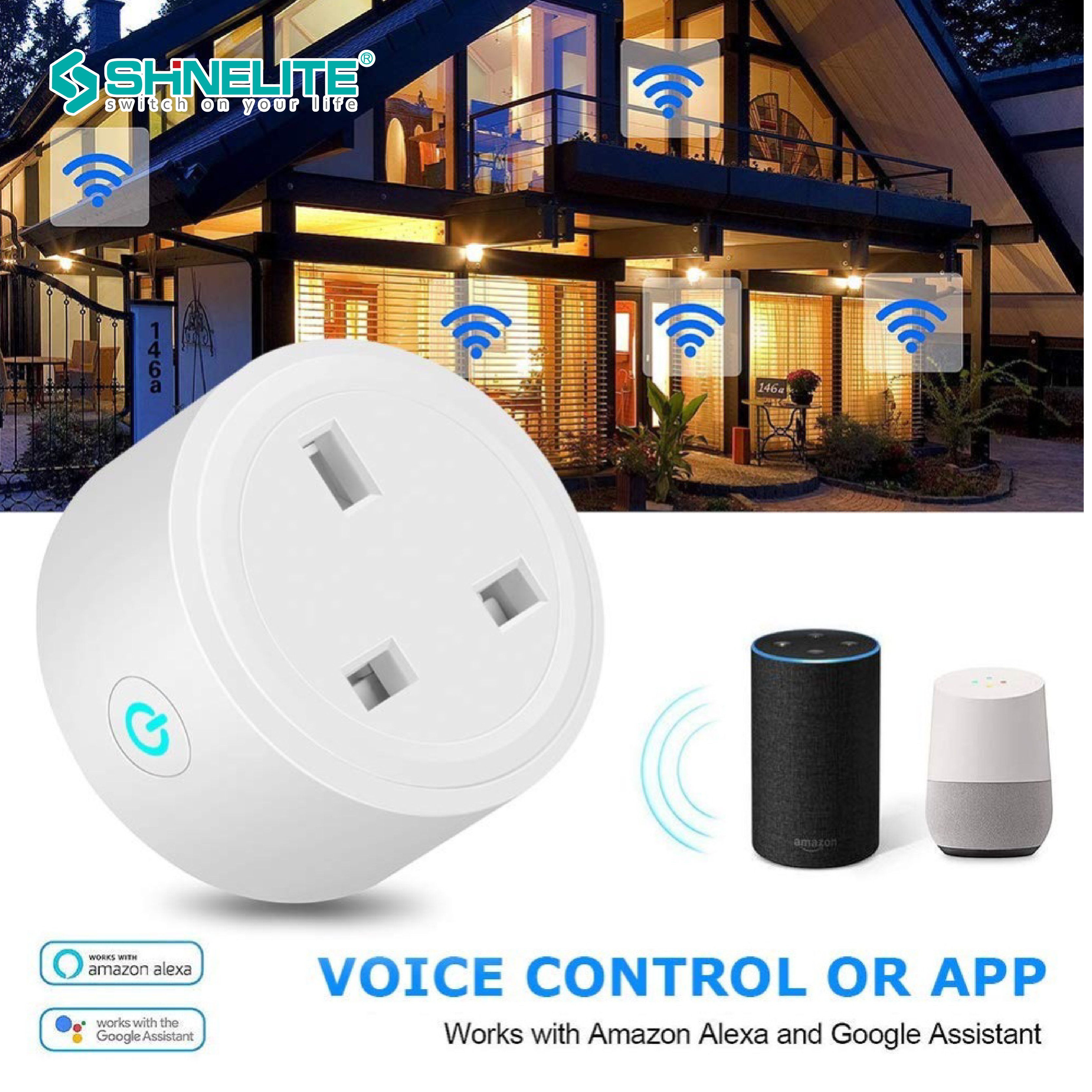 Shinelite 2 years guarantee factory price UK wifi plug 13A electrical plug work with TUYA APP smart life
