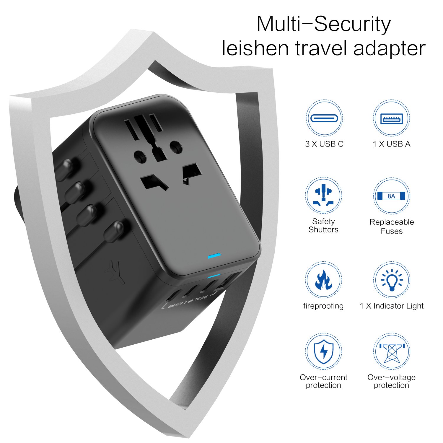 LEISHEN Universal Travel Adapter , All-in-One International Power Plug Adaptor Worldwide Charger for EU US UK AU 200+Countries
