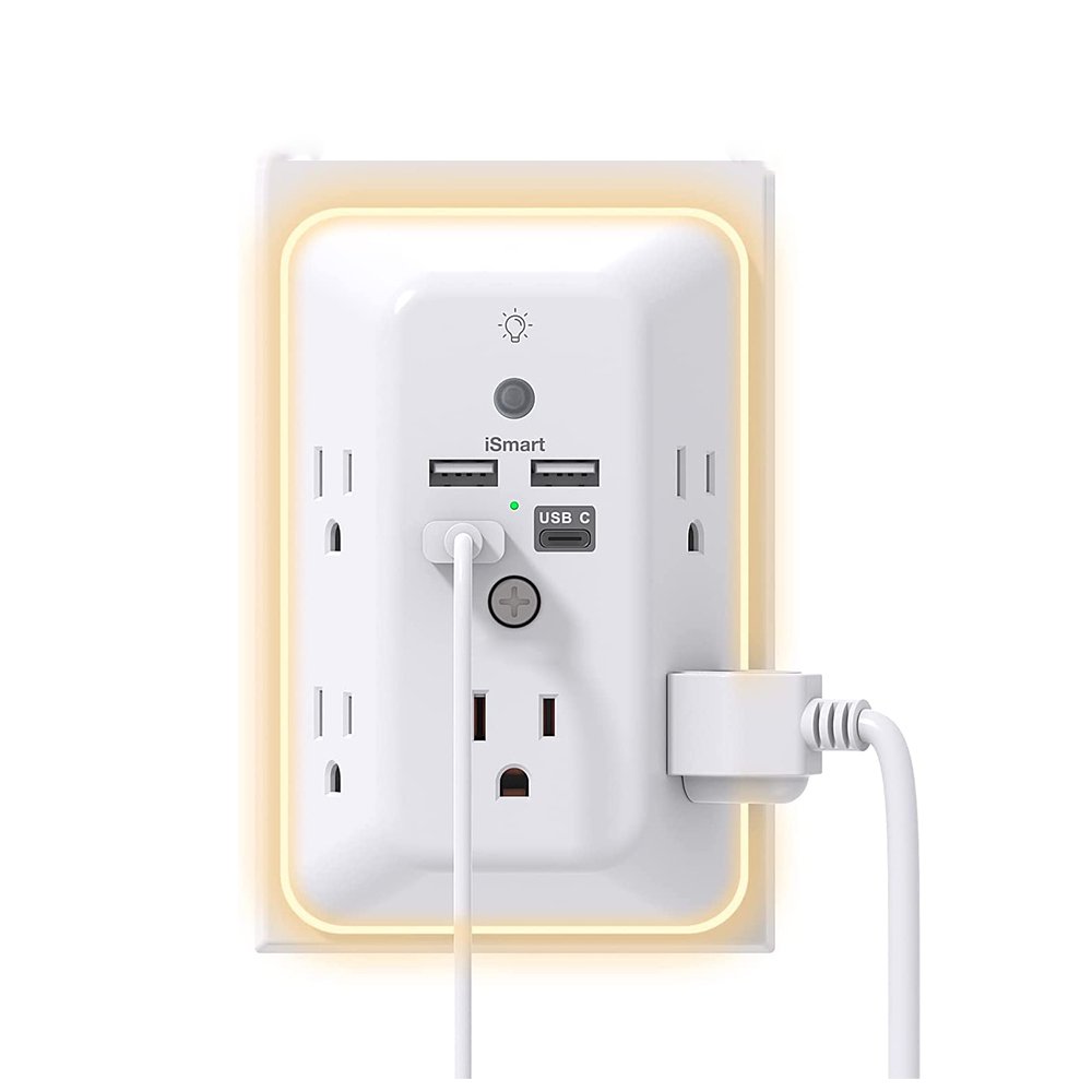 Mifaso 5 way Power Strip With 3 USB Wall Outlet Extender with multi plug multi port wall charger charger protector home socket