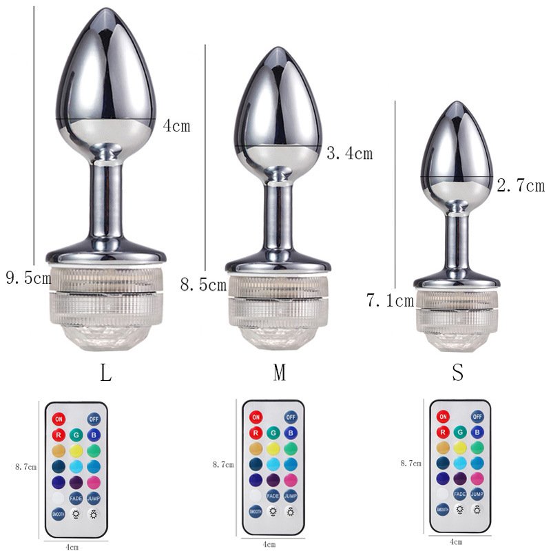 Color Changing Anus Enlarge Anal Butt Plug With Remote Anal Light Up Plug Metal Anal Plug With Led Lights 3 Piece Set