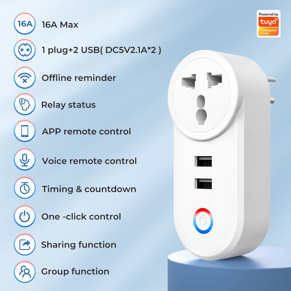 SMATRUL 3 Pin Plug South Africa India To Eu Uk Us Outlet Adapter Electrical For Google Home Alexa Tuya Wifi Smart USB Socket