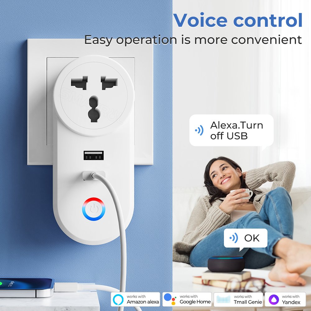 SMATRUL 3 Pin Plug South Africa India To Eu Uk Us Outlet Adapter Electrical For Google Home Alexa Tuya Wifi Smart USB Socket