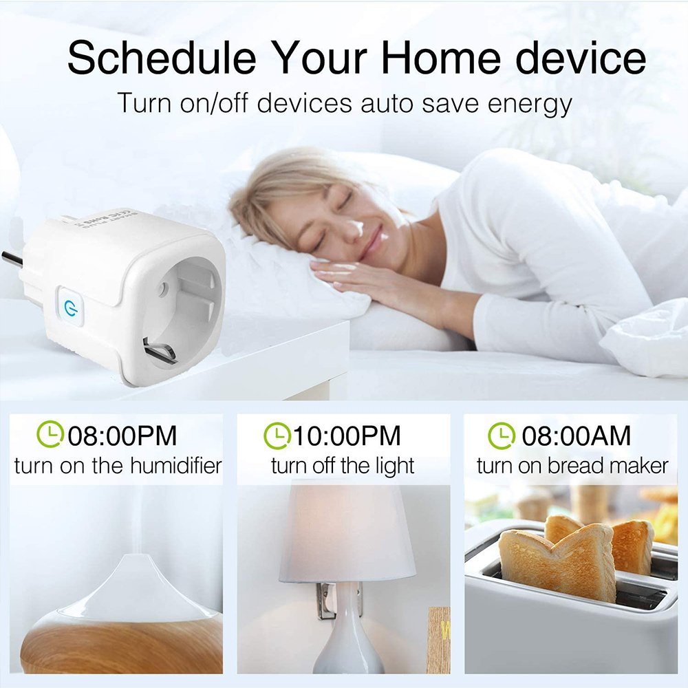 Tuya 16A 220V Wireless Wifi Smart Power Plug Energy Monitor EU Mini Wireless Wifi Smart Plug Socket With Alexa Voice Control
