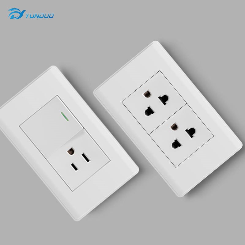 US Standard 1 Gang 1 Way 2 Way Switch Flame Retardant PC Panel Plug Socket Electrical Wall Socket Panel