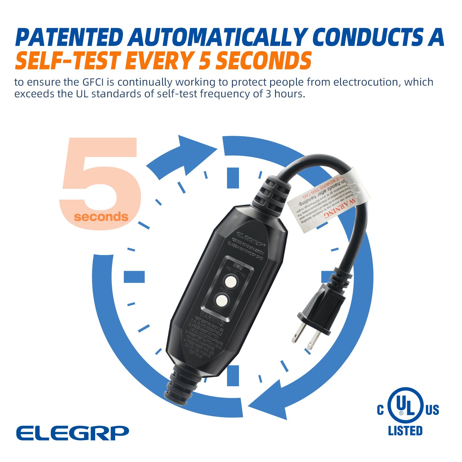 15 Amp Auto Reset Self- Test 2 Prong in-line Portable GFCI extention cord electrical plugs gfci GFCI plug