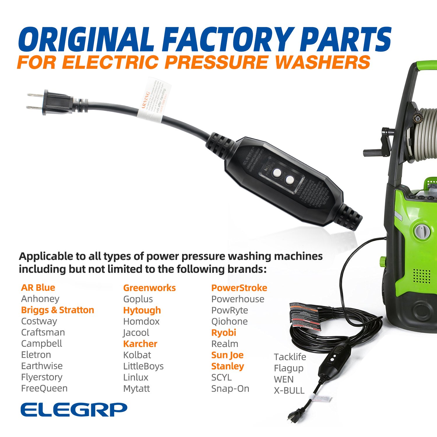 15 Amp Auto Reset Self- Test 2 Prong in-line Portable GFCI extention cord electrical plugs gfci GFCI plug