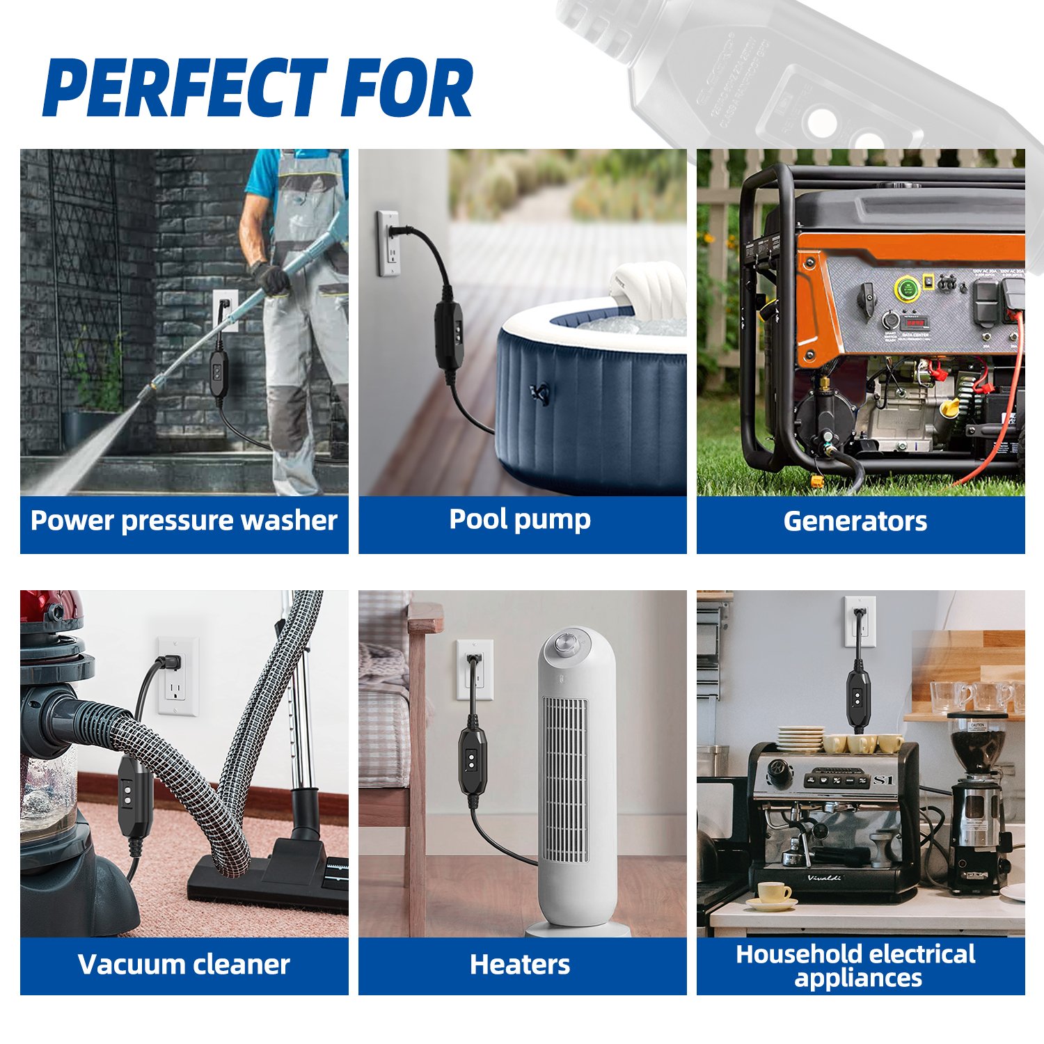 15 Amp Auto Reset Self- Test 2 Prong in-line Portable GFCI extention cord electrical plugs gfci GFCI plug