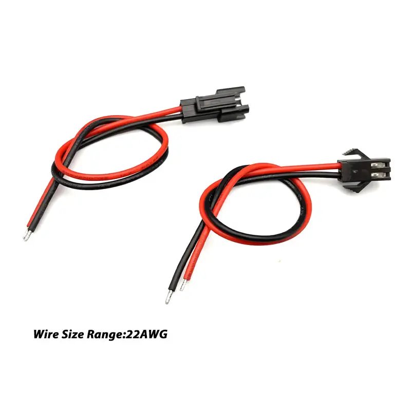 custom jst sm 2pin 22AWG male female electric connector plug cable assembly for LED lights