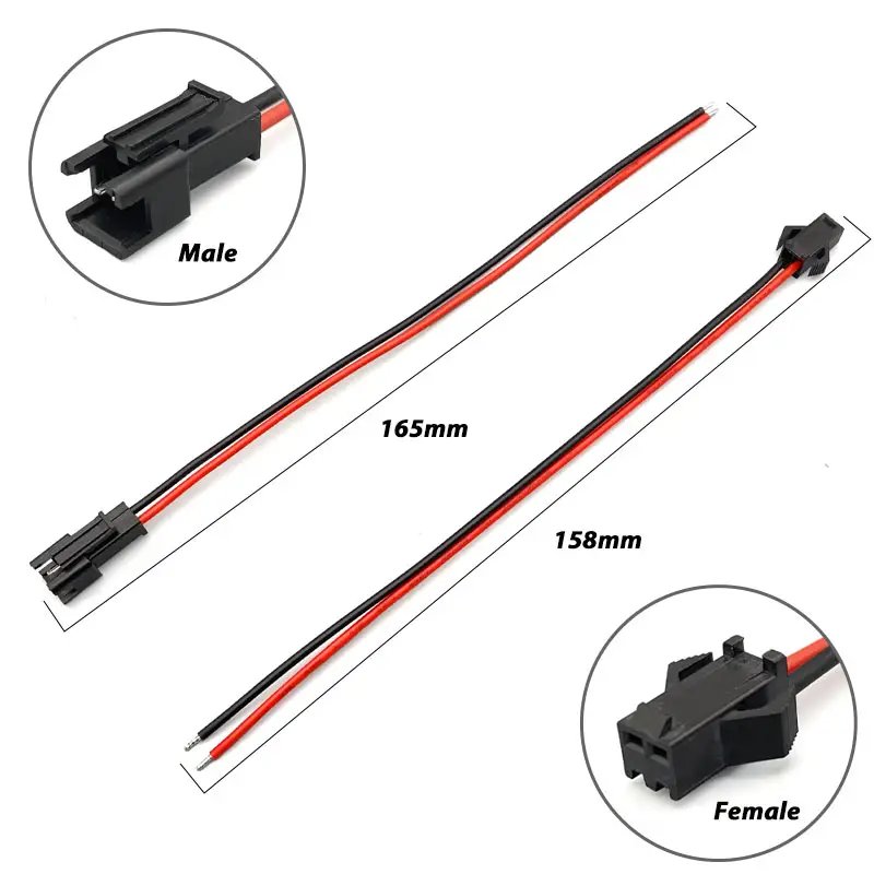 custom jst sm 2pin 22AWG male female electric connector plug cable assembly for LED lights