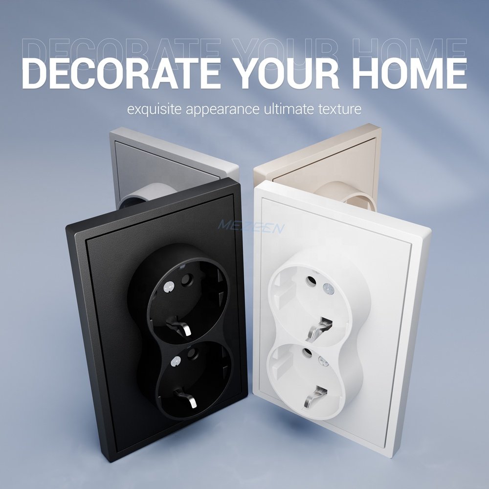 Hot Selling CE Certificated Customizable EU Standard V-0 Flame Retardant PC Panel Double Schuko German Wall Plug Socket