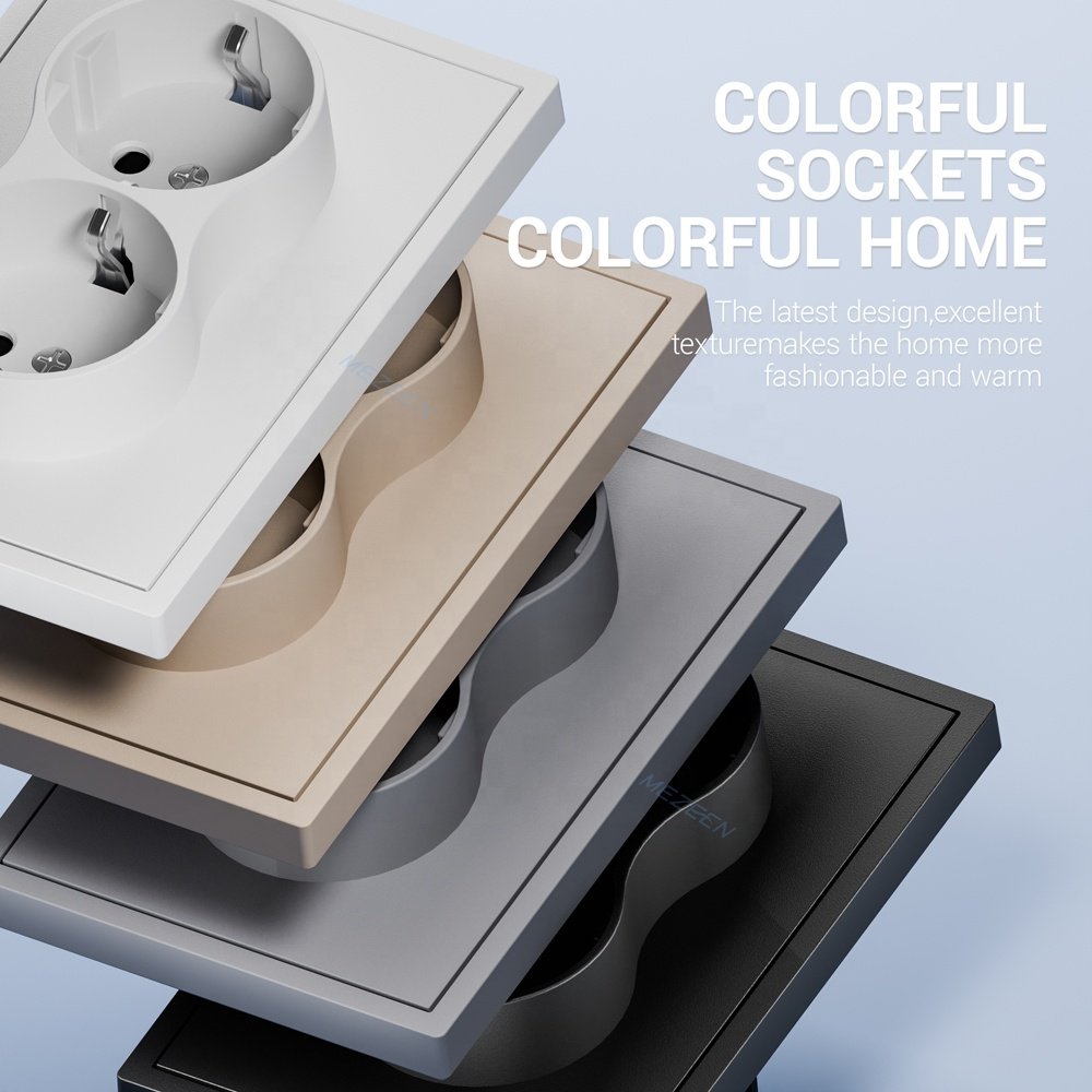 Hot Selling CE Certificated Customizable EU Standard V-0 Flame Retardant PC Panel Double Schuko German Wall Plug Socket