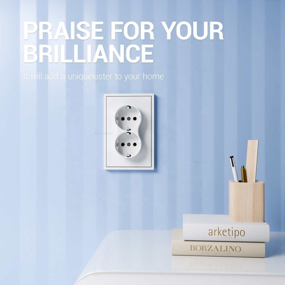 Hot Selling CE Certificated Customizable EU Standard V-0 Flame Retardant PC Panel Double Schuko German Wall Plug Socket