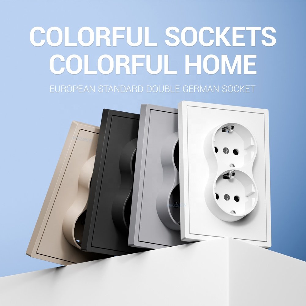 Hot Selling CE Certificated Customizable EU Standard V-0 Flame Retardant PC Panel Double Schuko German Wall Plug Socket
