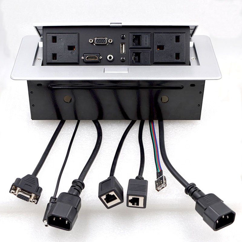 Hot Selling Universal 3-Hole ABS Pop-Up Desk Socket International Power USB Data Outlet Office 240V 13A AC Current EU Plug Type