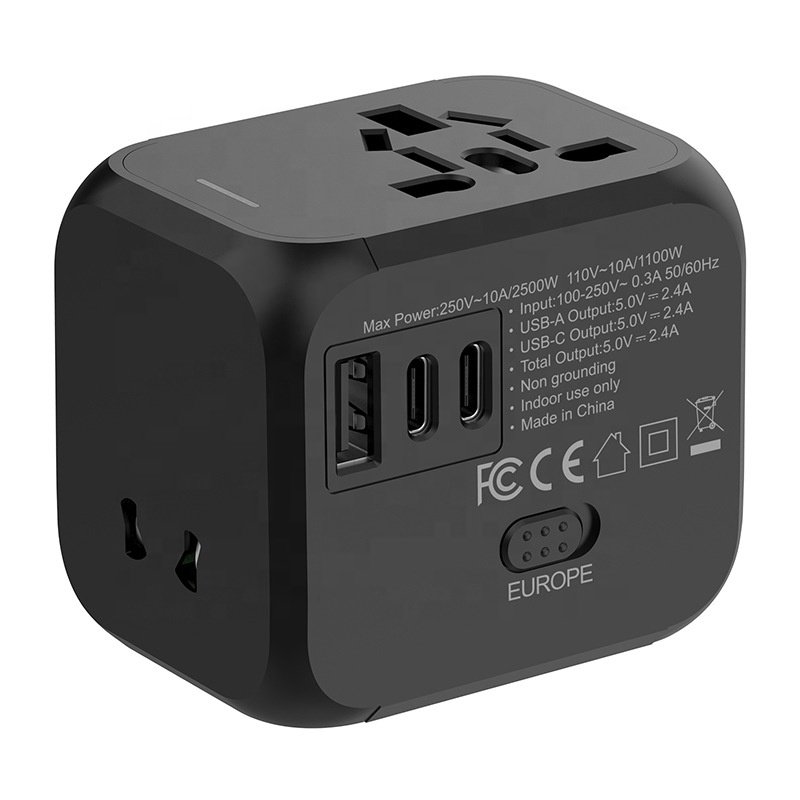 Universal All-in-One Power 1 USB 2 Type-C Outlet Ports Wall Charger International Travel Plug Adapter for laptops Cell Phones