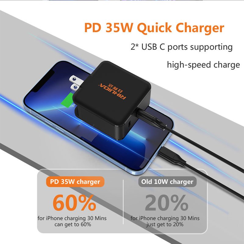 New Dual type c Foldable Charger for IPhone Adapter PD 35w Usb C Quick Charger