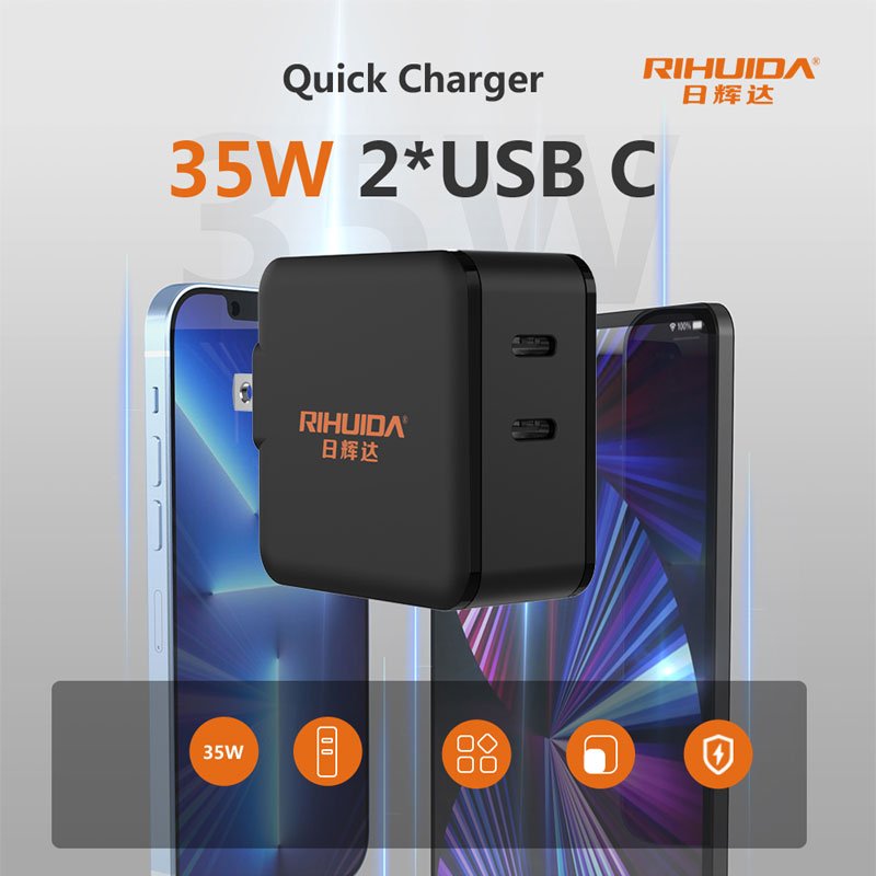 New Dual type c Foldable Charger for IPhone Adapter PD 35w Usb C Quick Charger