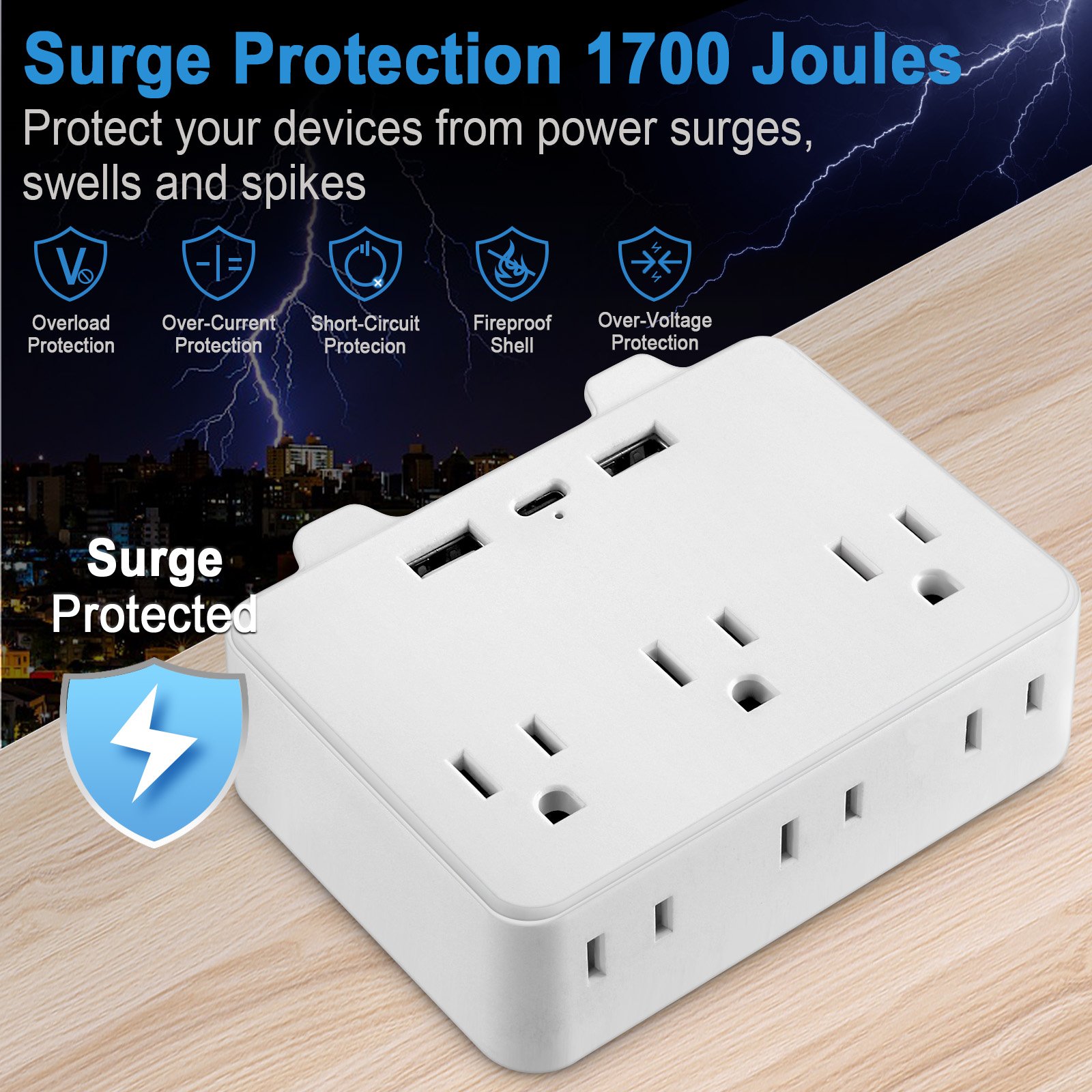 Multi Plug Outlet extender with 6 Electrical socket extender Adapter Wall socket outlet with 4USB ports