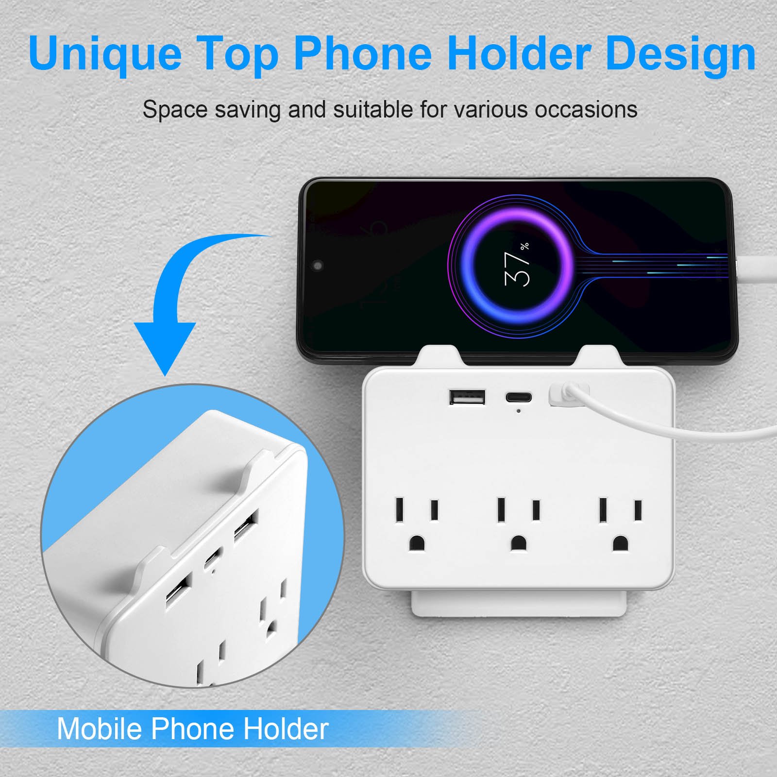 Multi Plug Outlet extender with 6 Electrical socket extender Adapter Wall socket outlet with 4USB ports