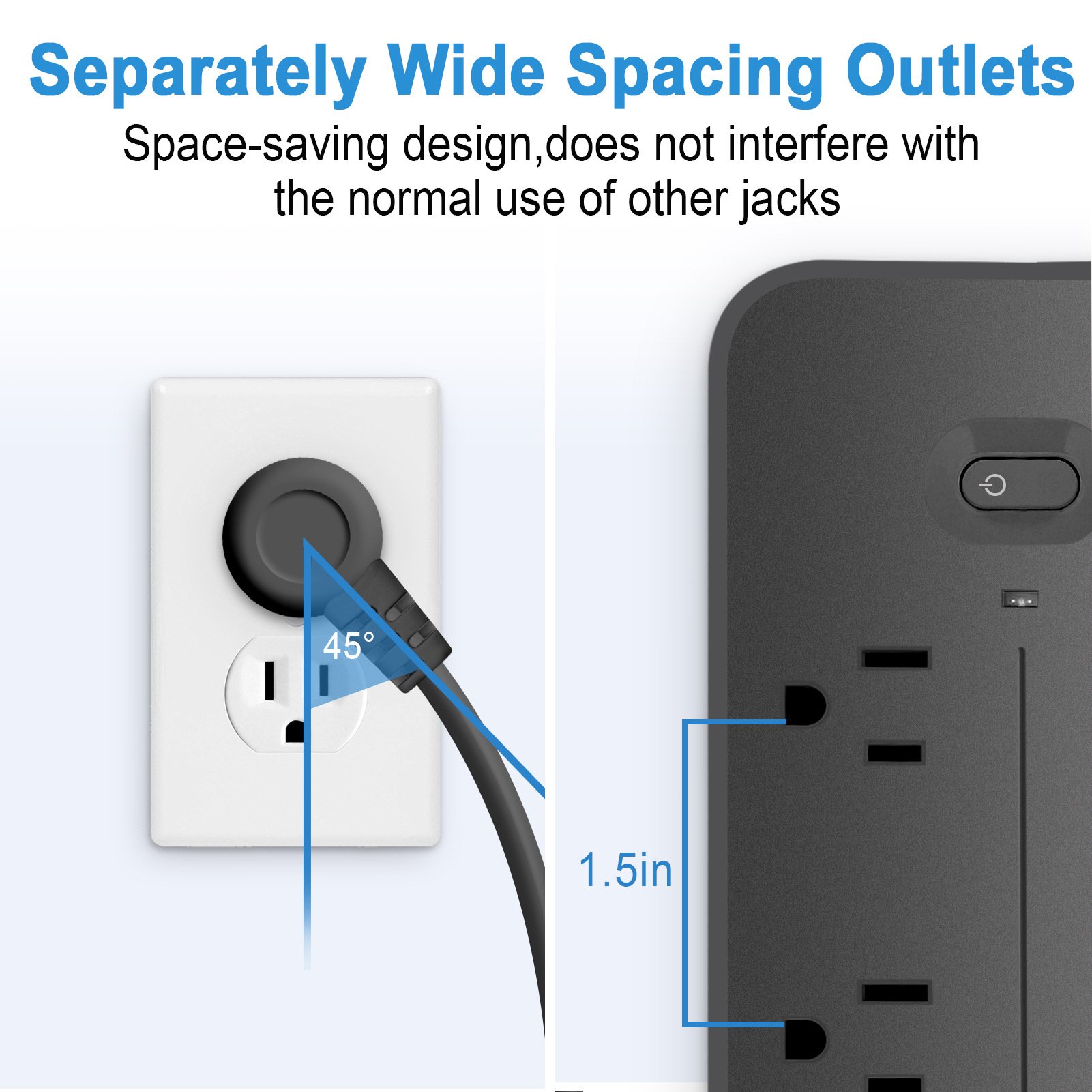 US Power Strip 6 AC Outlets 10A 110v 3 USB Ports Sockets 1 TYPE-C Smart Patch Panel 2000w Black Power Surge Protection Plug