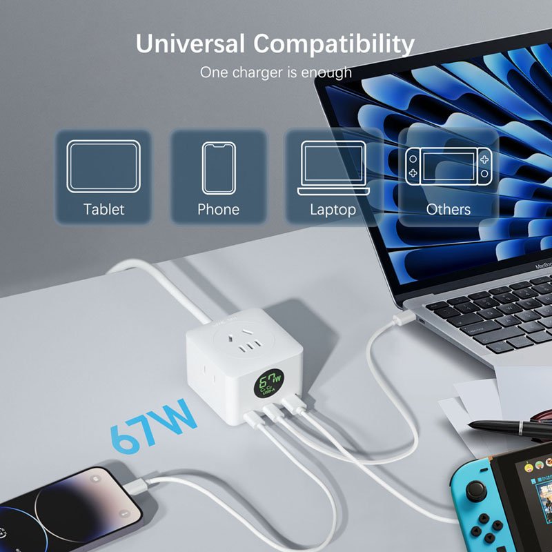 Smart Eu Us Plug Socket Extension Cord Electrical Surge Protector Pd Gan Ac Outlet Usb Type C Power Adapter Charger Power Strip
