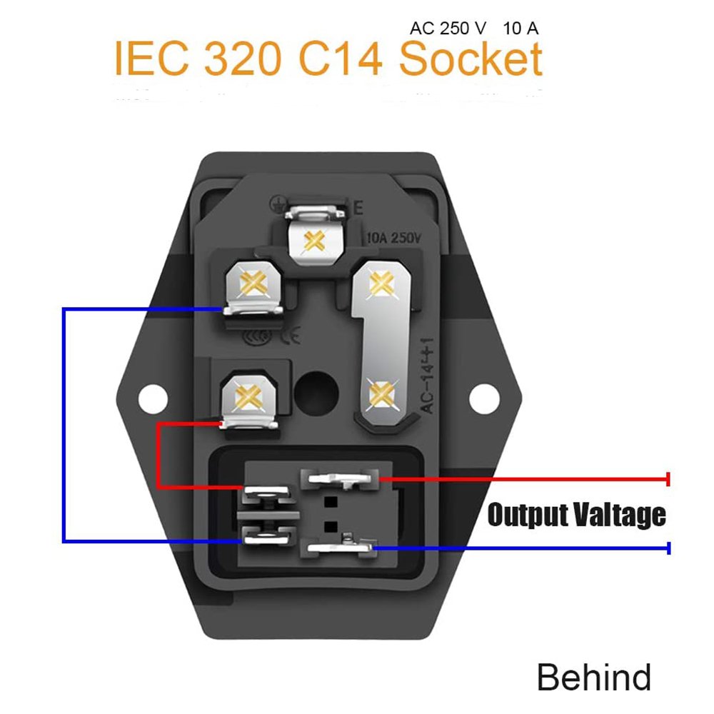 IEC 320 C14 Panel Mount Plug Adapter Power Socket Black Screw Mount Red button AC 250V 10A 3 Pins Inlet Power Plug Socket