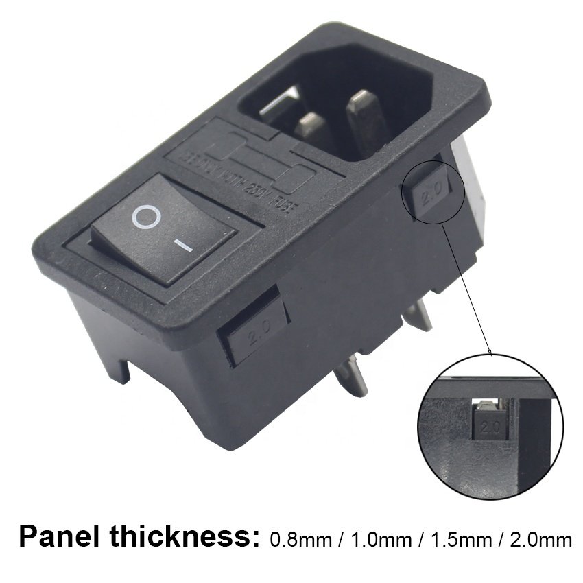 IEC320 C14 Plug Power Socket 10A 250V 3 Pin Inlet Connector with Rocker Switch 10A Fuse Holder for AC Power Equipment