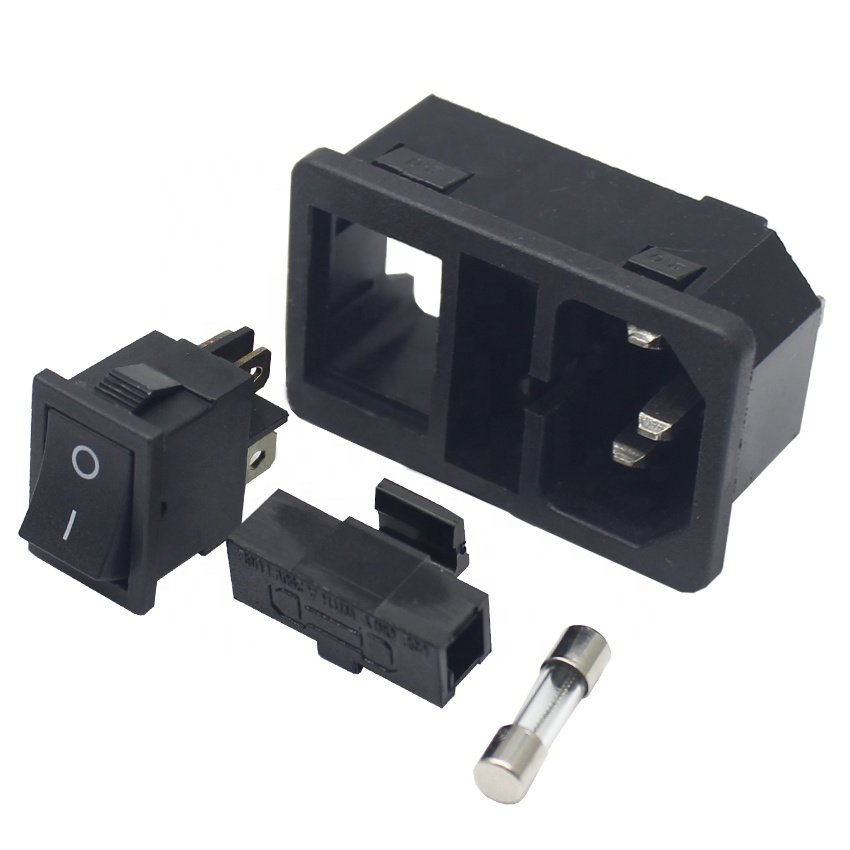 IEC320 C14 Plug Power Socket 10A 250V 3 Pin Inlet Connector with Rocker Switch 10A Fuse Holder for AC Power Equipment