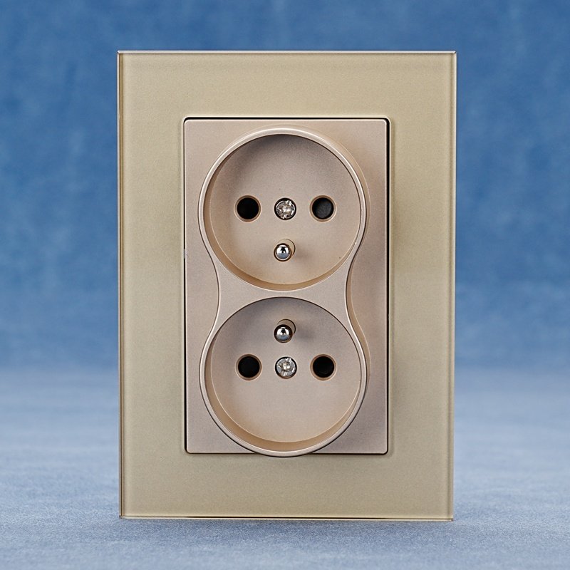 EU Wall Ground Socket 250V 16A France Tampered Glass Panel Double Plug Socket 2P+T Wall Socket