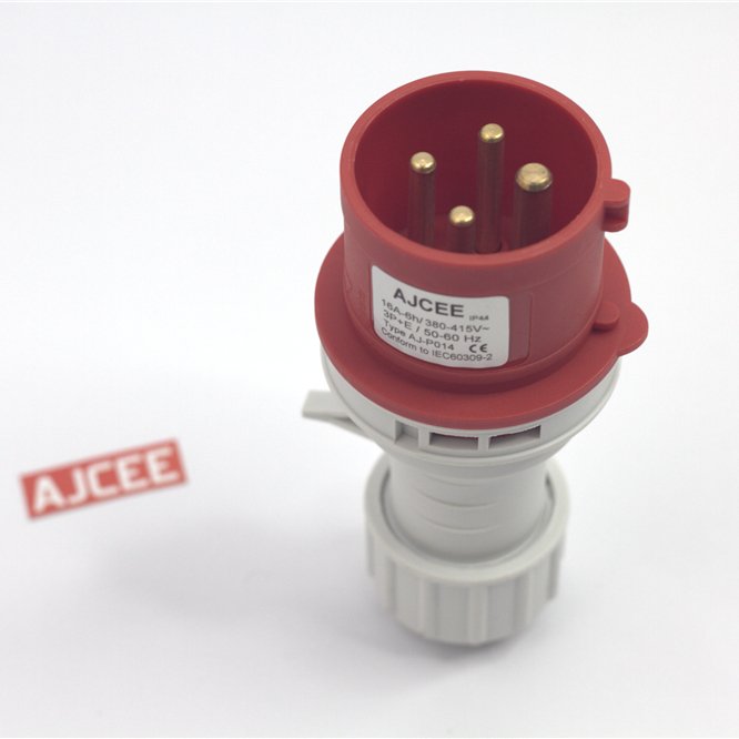 AJCEE ip44 16amps 4pin 3p+e ce industrial waterproof plug with CE