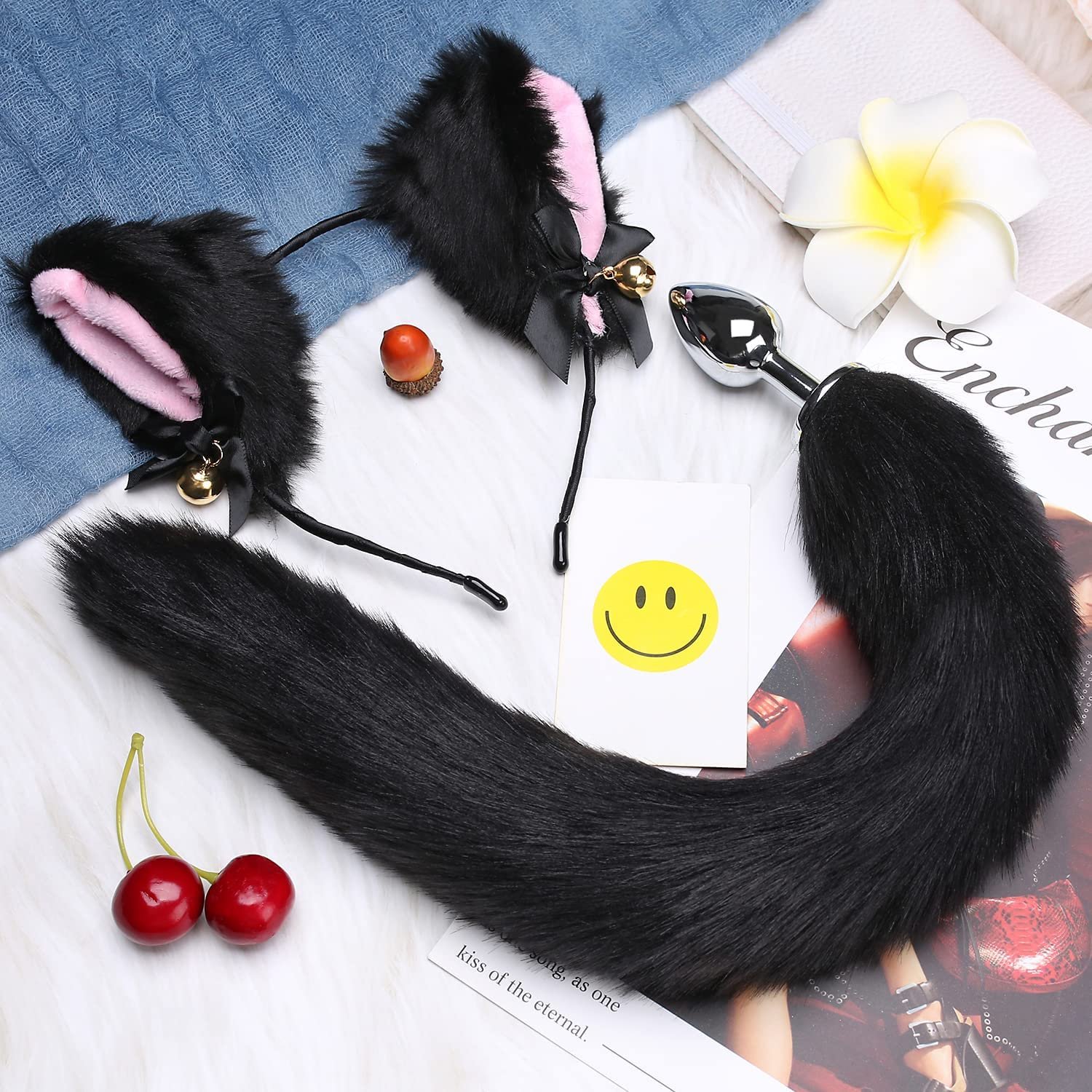 SANICA Sex Toys for Cospaly Cat Ears Cat Tail Plug Fox Tail Metal Anal Butt Plug