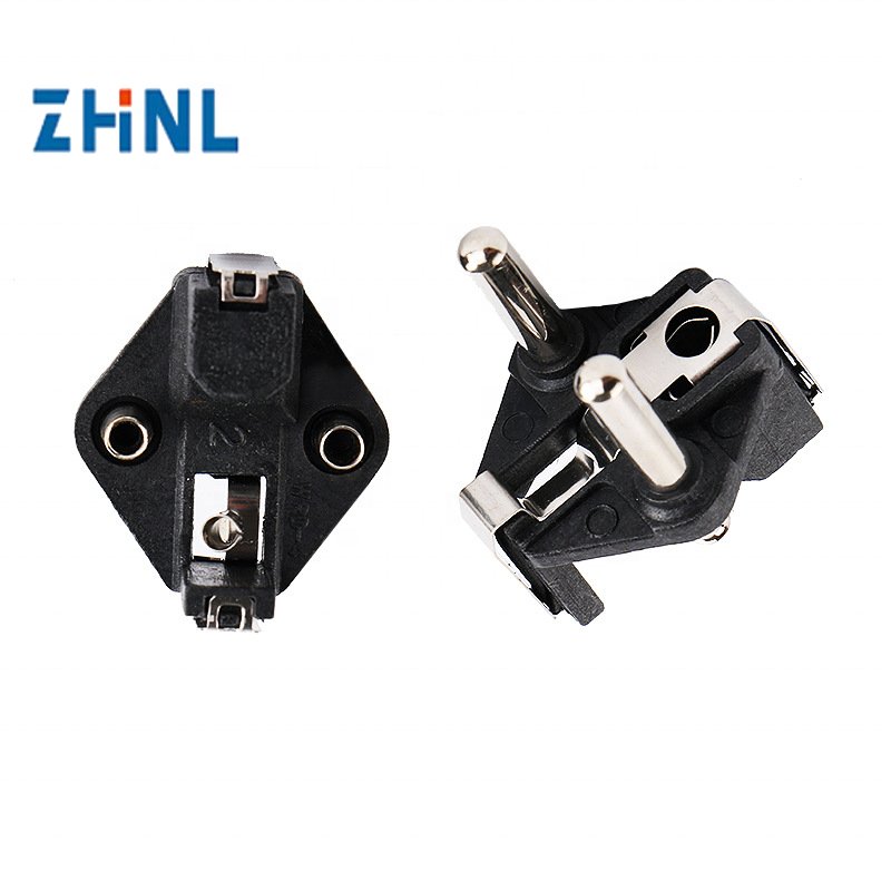 Switch 3 Pin Plug Insert Hollow Pin Metal Contact Electrical Socket Metal Brass Stamping Parts With Plastic Filled Metal Contact