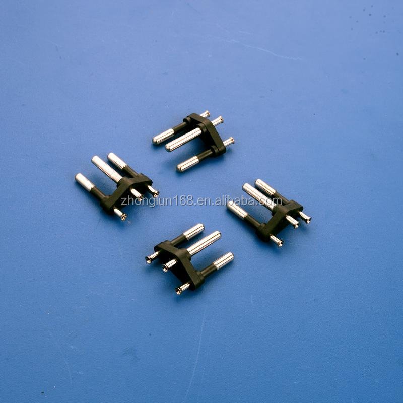 Switch 3 Pin Plug Insert Hollow Pin Metal Contact Electrical Socket Metal Brass Stamping Parts With Plastic Filled Metal Contact