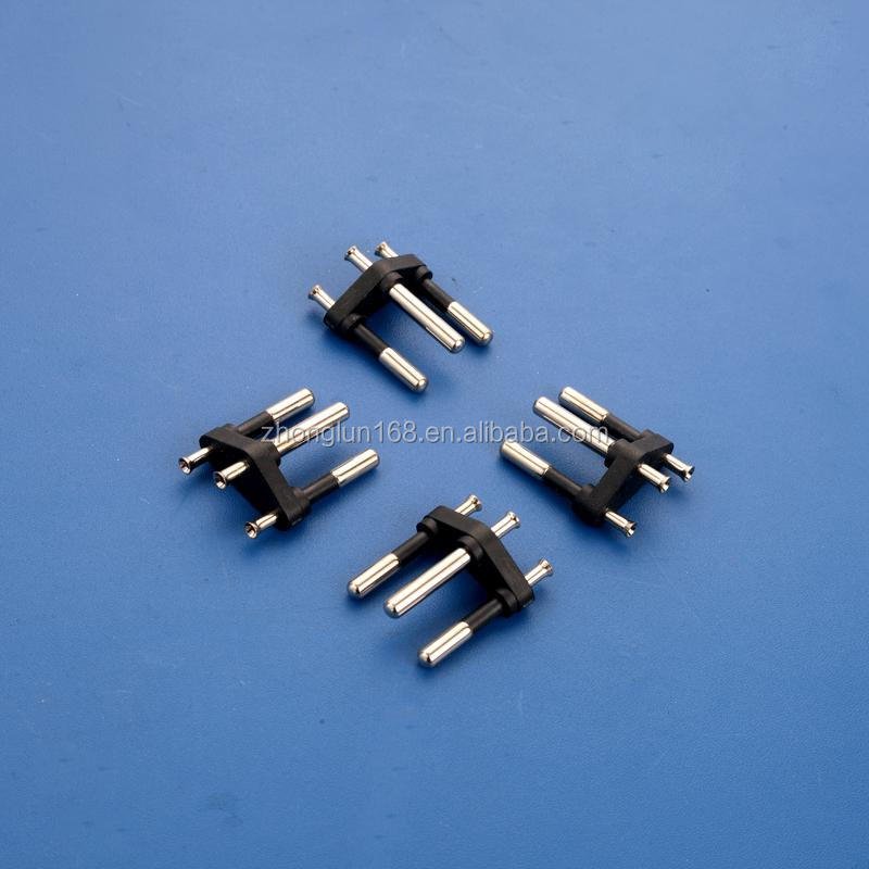 Switch 3 Pin Plug Insert Hollow Pin Metal Contact Electrical Socket Metal Brass Stamping Parts With Plastic Filled Metal Contact