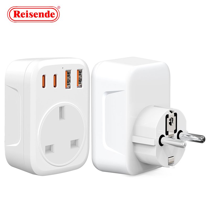 UK to European Adapter Plug with 4 USB Ports EU Travel Europe Grounded Charger for Germany France Spain Type E/F