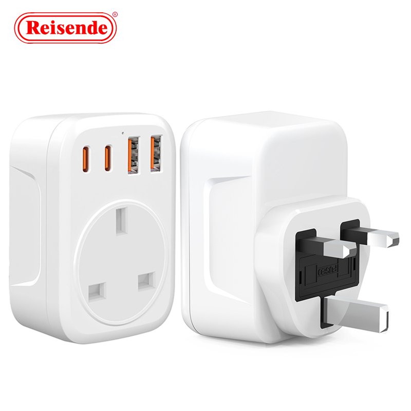 UK to European Adapter Plug with 4 USB Ports EU Travel Europe Grounded Charger for Germany France Spain Type E/F