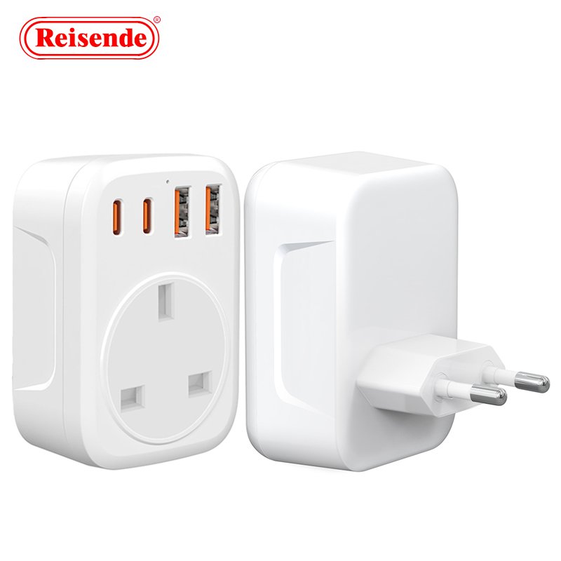 UK to European Adapter Plug with 4 USB Ports EU Travel Europe Grounded Charger for Germany France Spain Type E/F