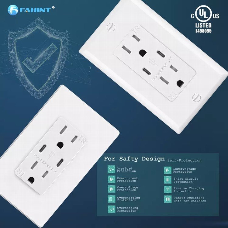 UL Listed 3.1A 3.6A 4.2 amp 3.0 Quick High Speed Charger Type A & Type C wall plug usa socket electric usb outlet