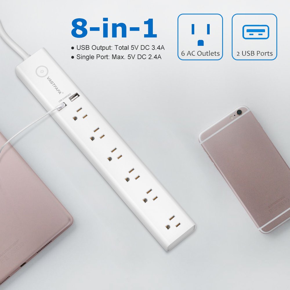 2023 New Design USA Plug Standard Smart Socket Home Electrical Supplies 6 Outlets US Power Strip with ETL Certification