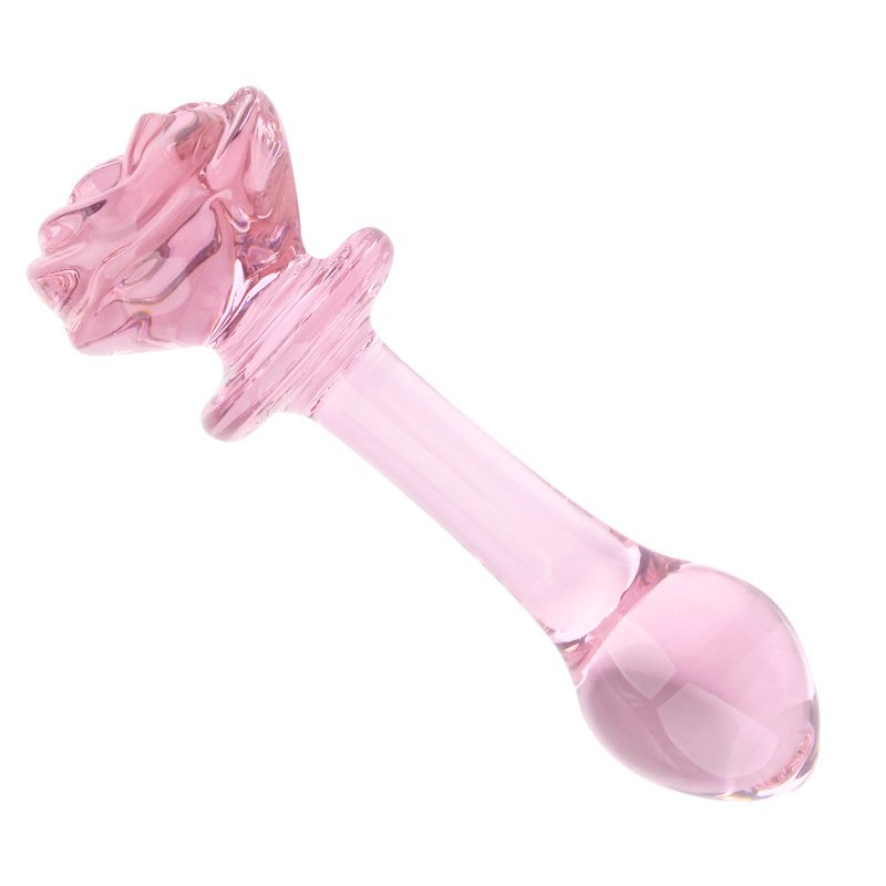 Wholesale G Spot Stimulation Pleasure Pink Rose Flower Crystal Glass Wand Dildos Anal Plug Sex Toys