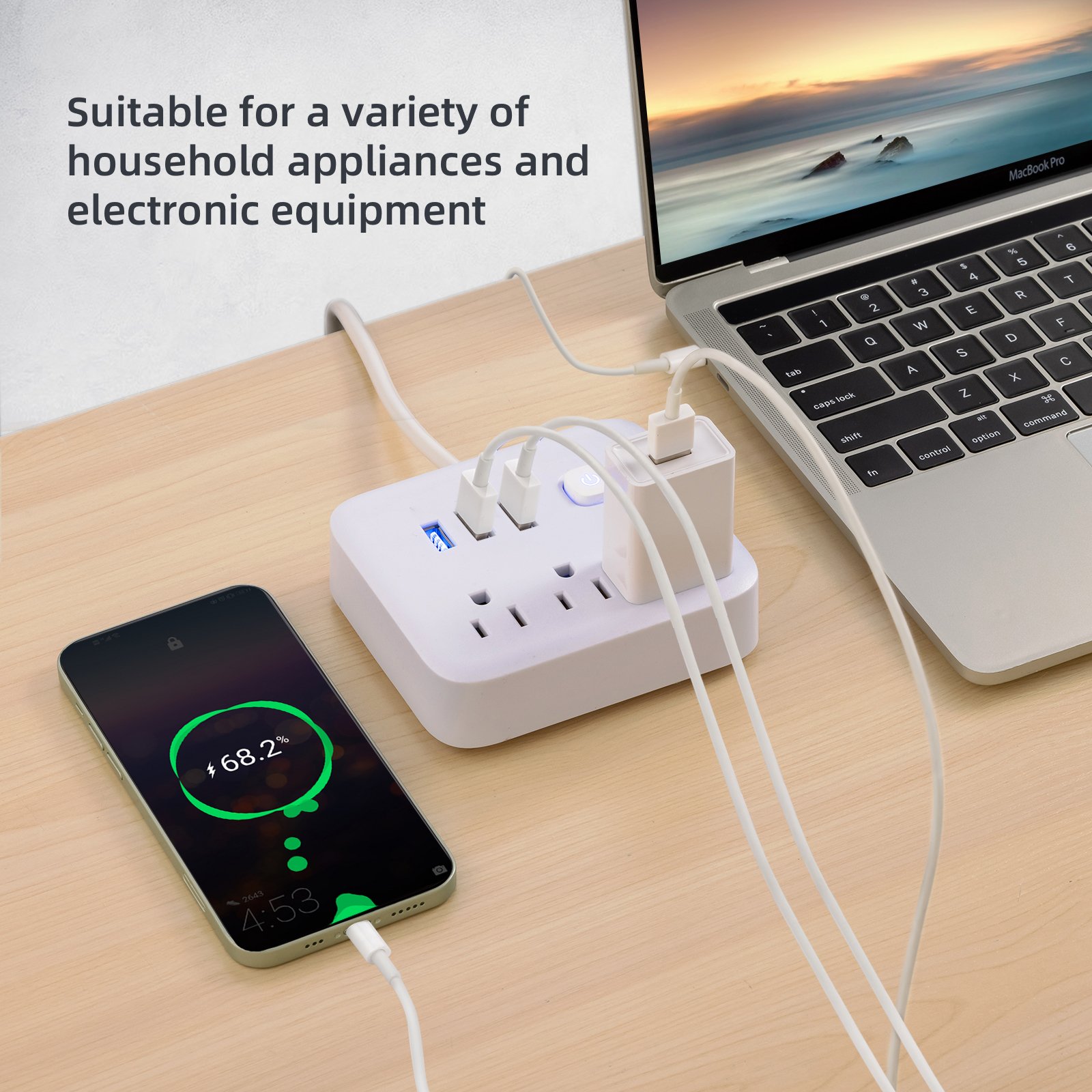 3 Outlet US Plug ETL FCC Power Strip with 3 USB Ports