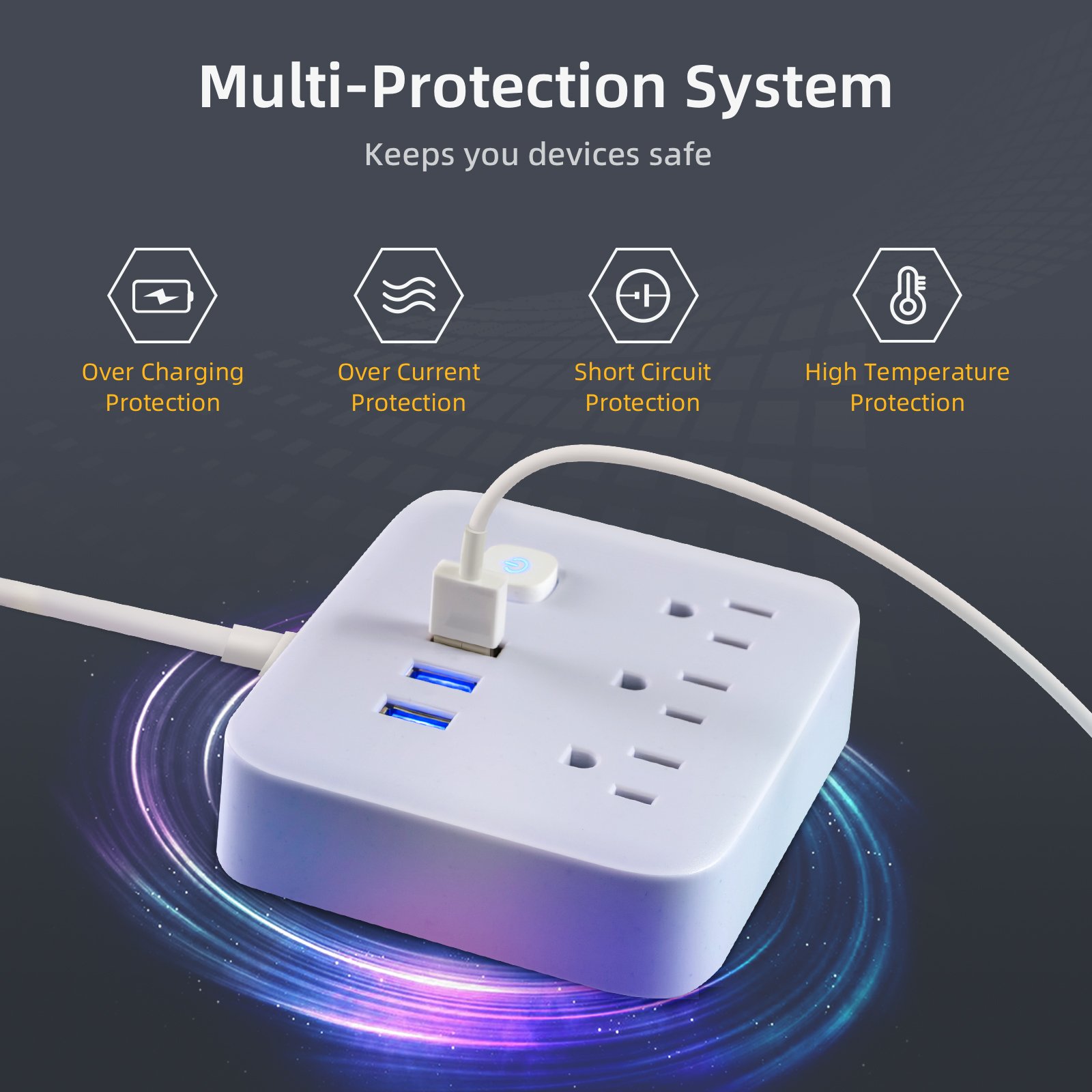 3 Outlet US Plug ETL FCC Power Strip with 3 USB Ports