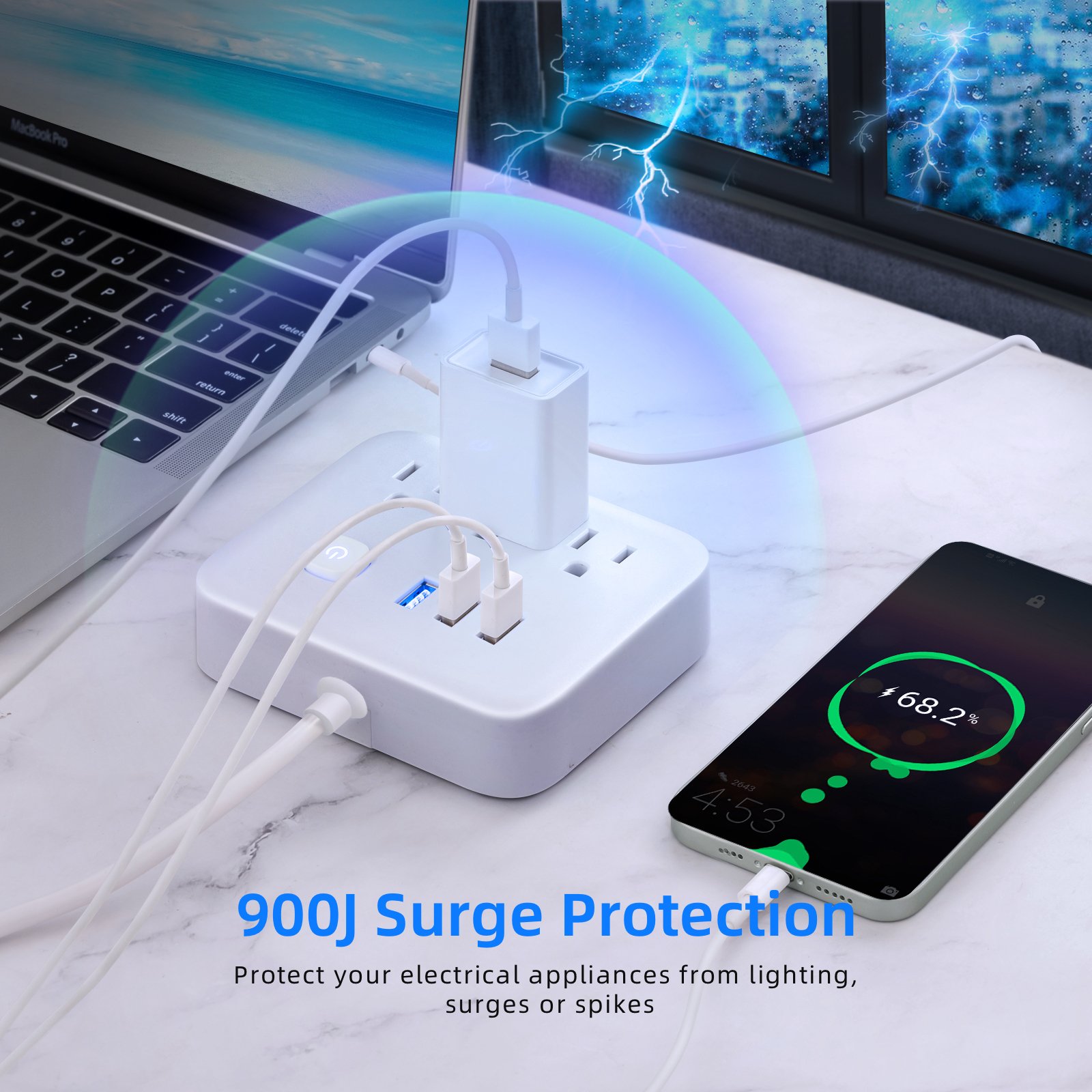 3 Outlet US Plug ETL FCC Power Strip with 3 USB Ports